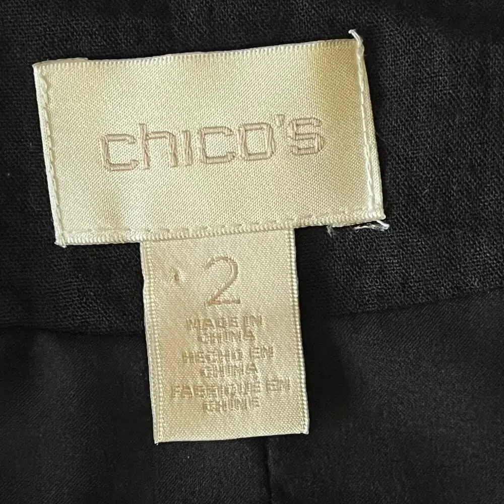 Chico's Size 2 Black Open Front Sequin Embroidered Jacket Cardigan Floral